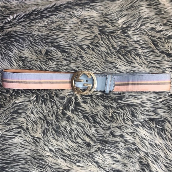 Gucci Blue Interlocking GG Buckle Calf Leather Belt - Picture 1 of 6